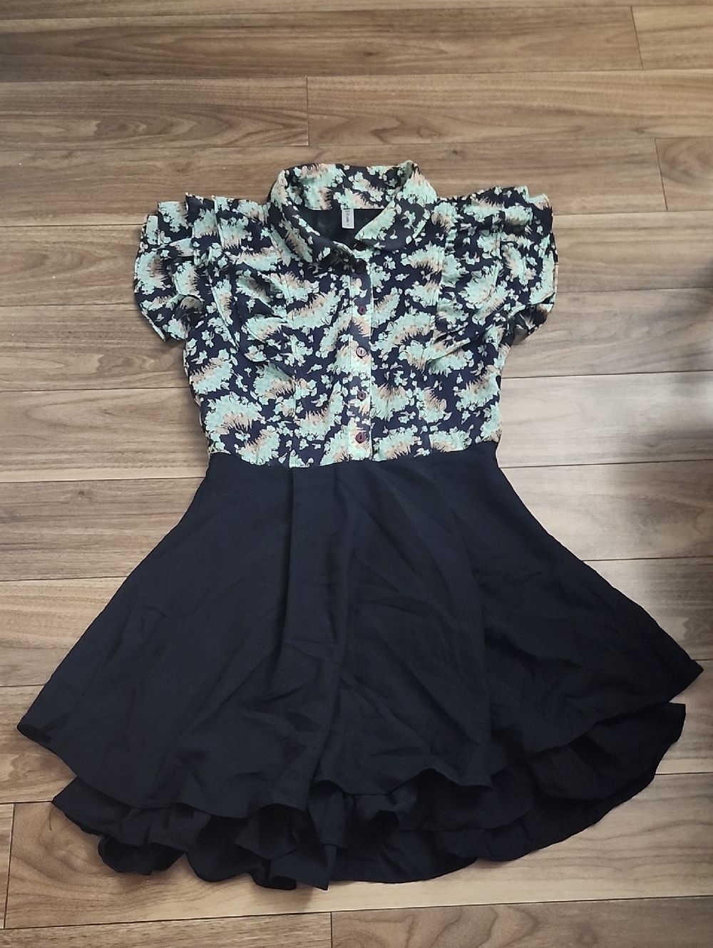 🔥 Floral Top Black Skirt Flowy Dress